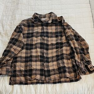 Men's Casual Button Down Plaid Shirt - Black and Tan